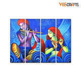 Shree Radha Krishna with Flute Canvas Wall Painting Set of Four Panel