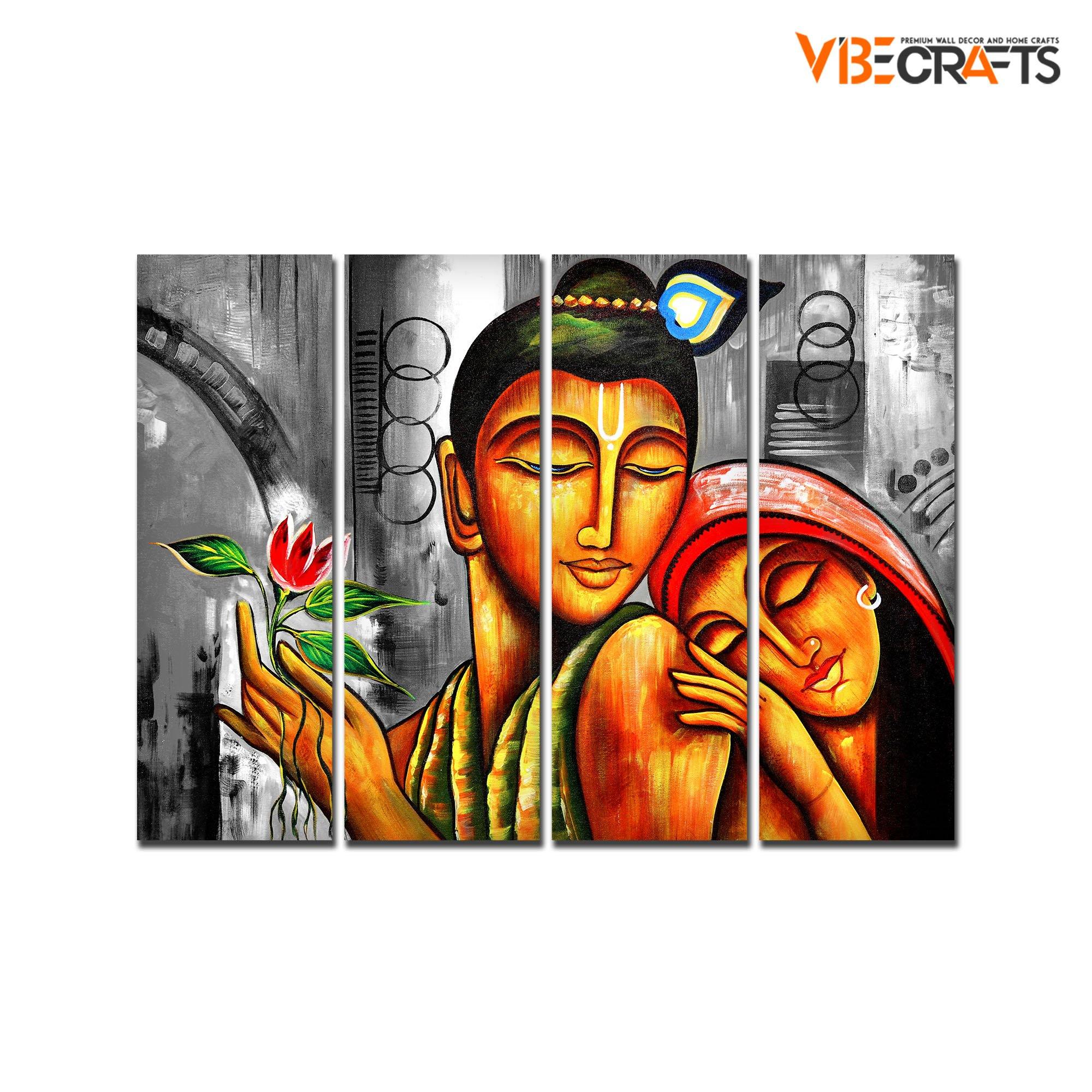 Shree Radhe Krishna Canvas Wall Painting Set of Four Panel