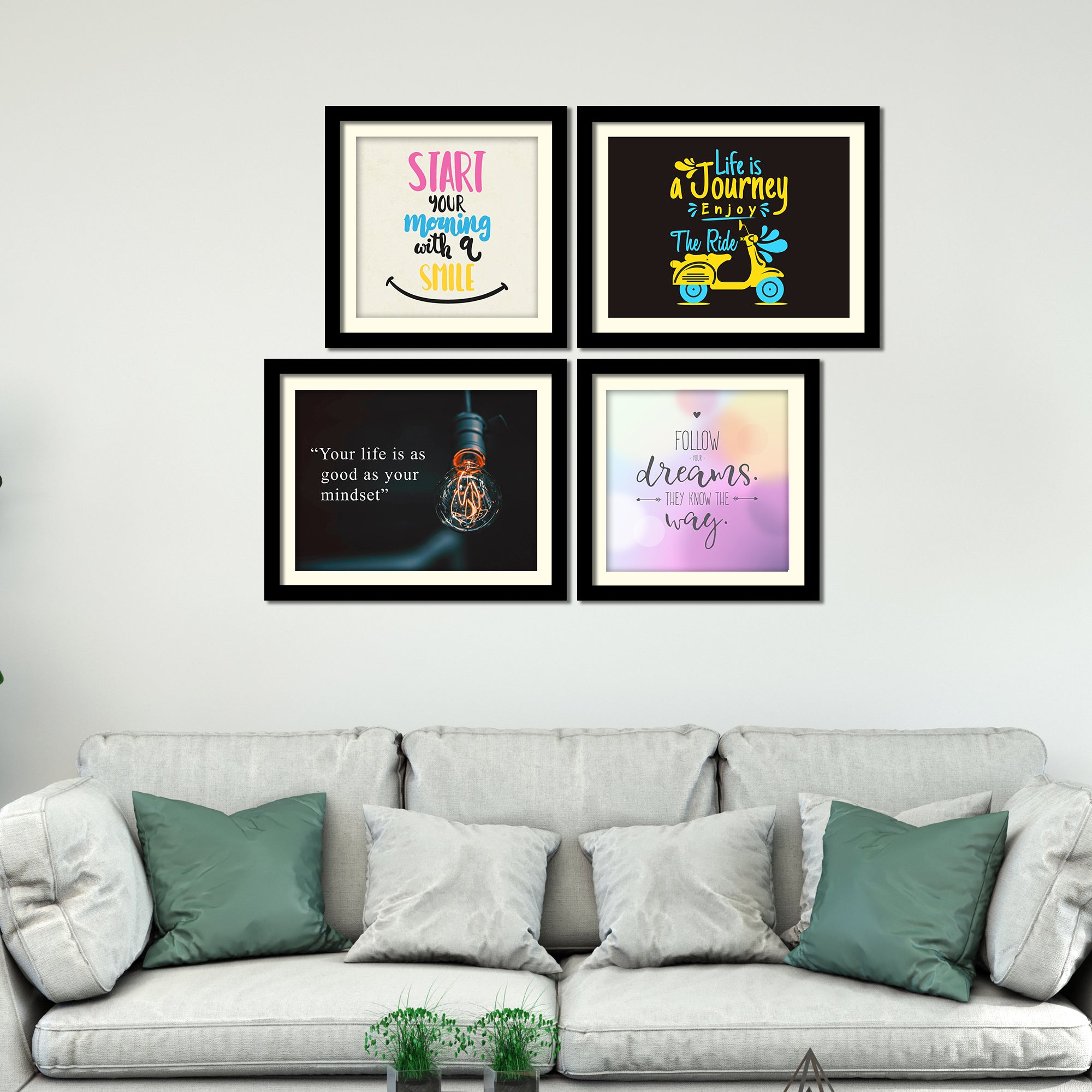 Start Your Morning Positive Quotes Four Pieces Wall Hanging FrameStart Your Morning Positive Quotes Four Pieces Wall Hanging Frame