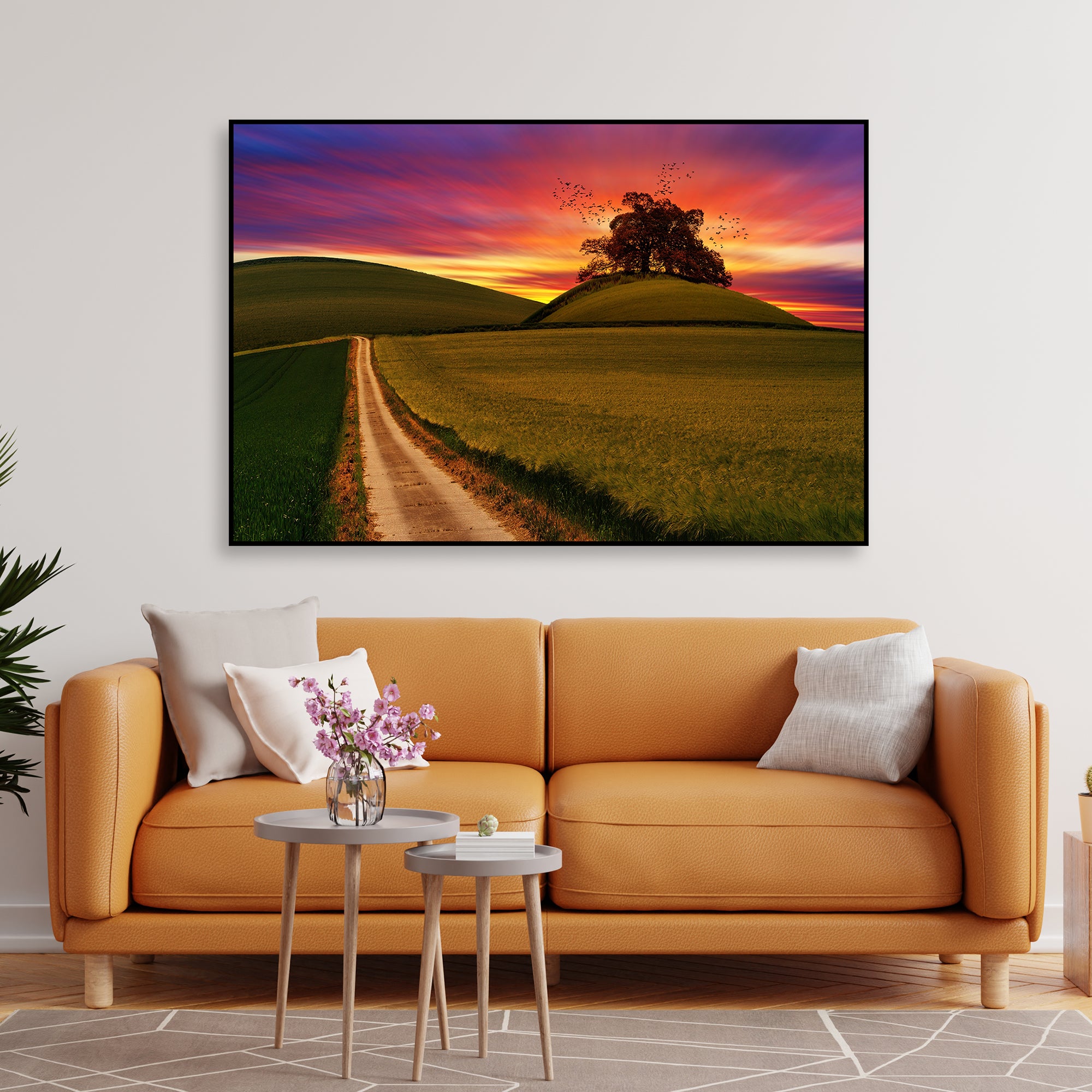 Sunset Grass Field Wall Painting Floating Canvas