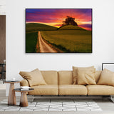 Sunset Grass Field Wall Painting Floating Canvas
