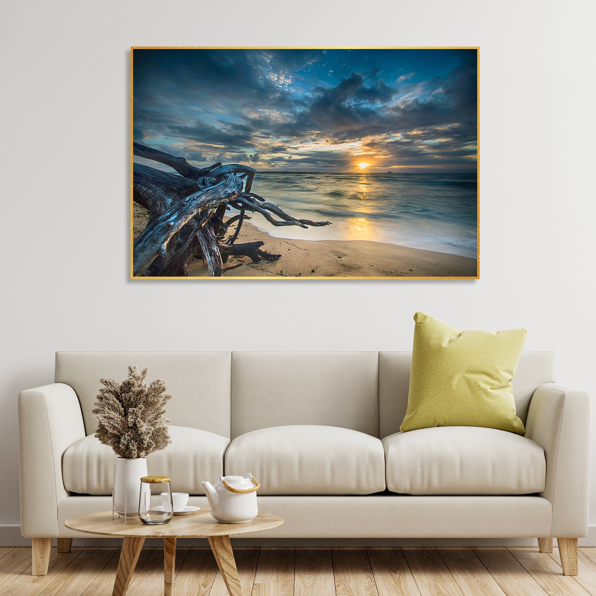 Sunset at Beach Field Wall Painting Floating Canvas