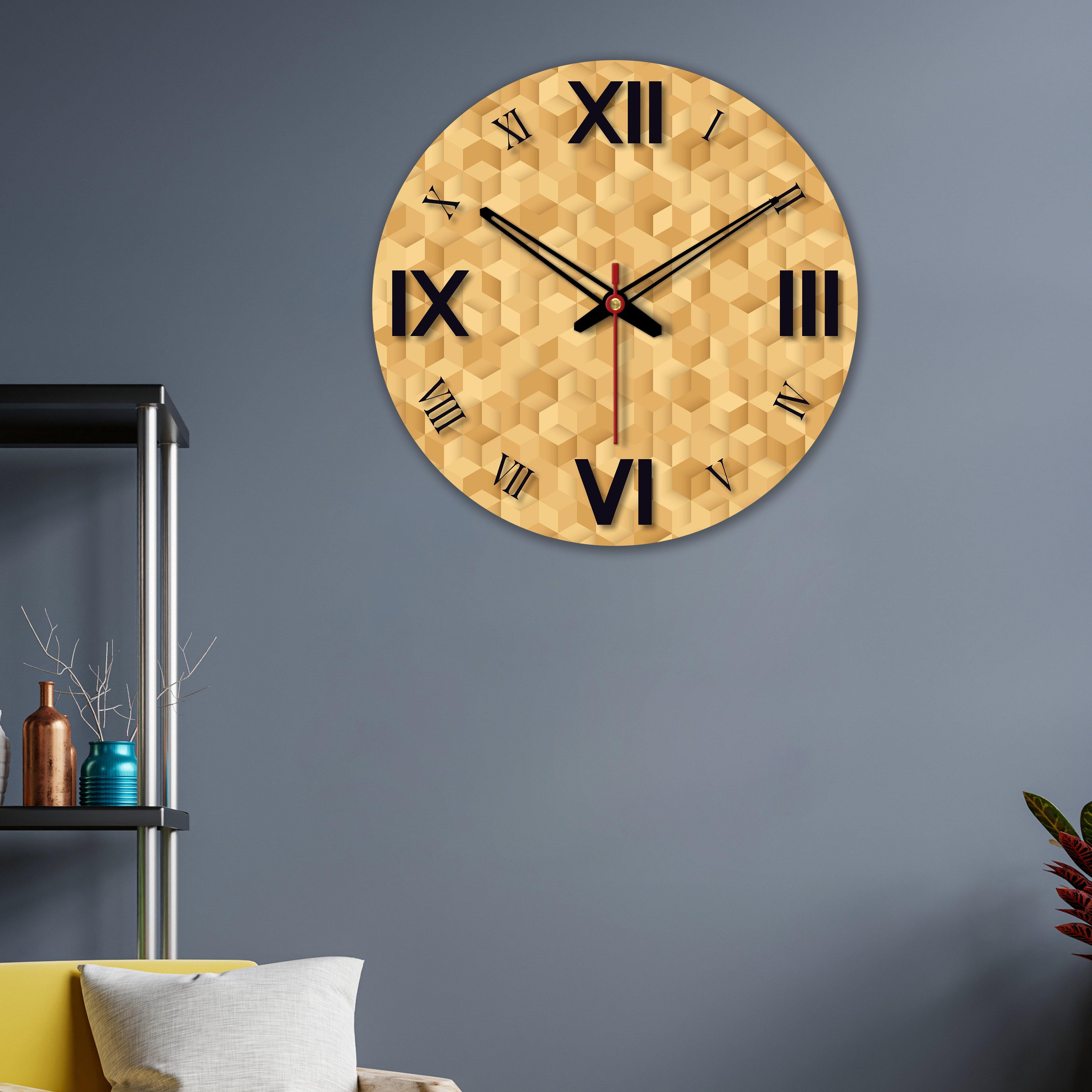 Three D Cubes Printed Wooden Wall Clock
