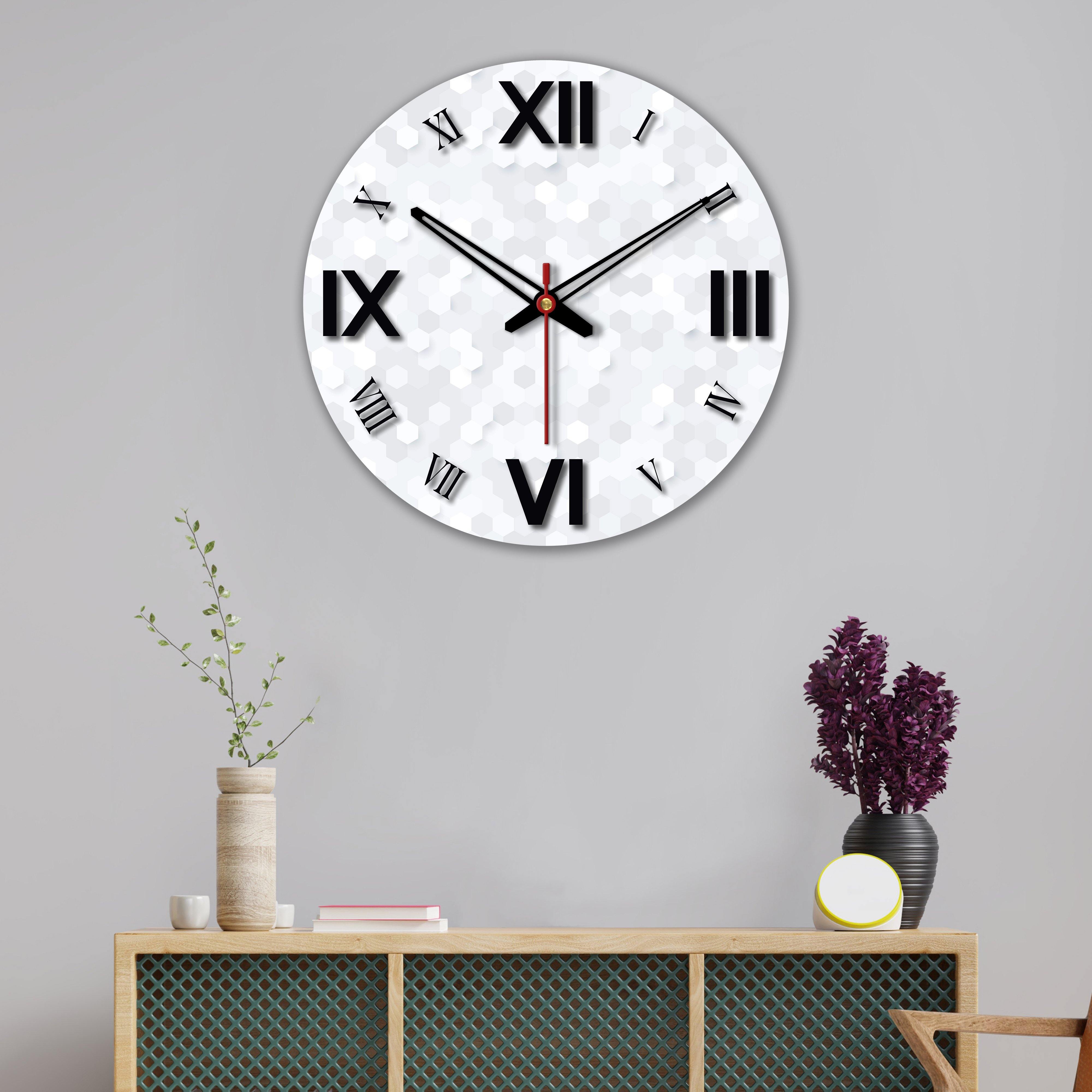 Three D Hexagon Printed Wooden Wall Clock