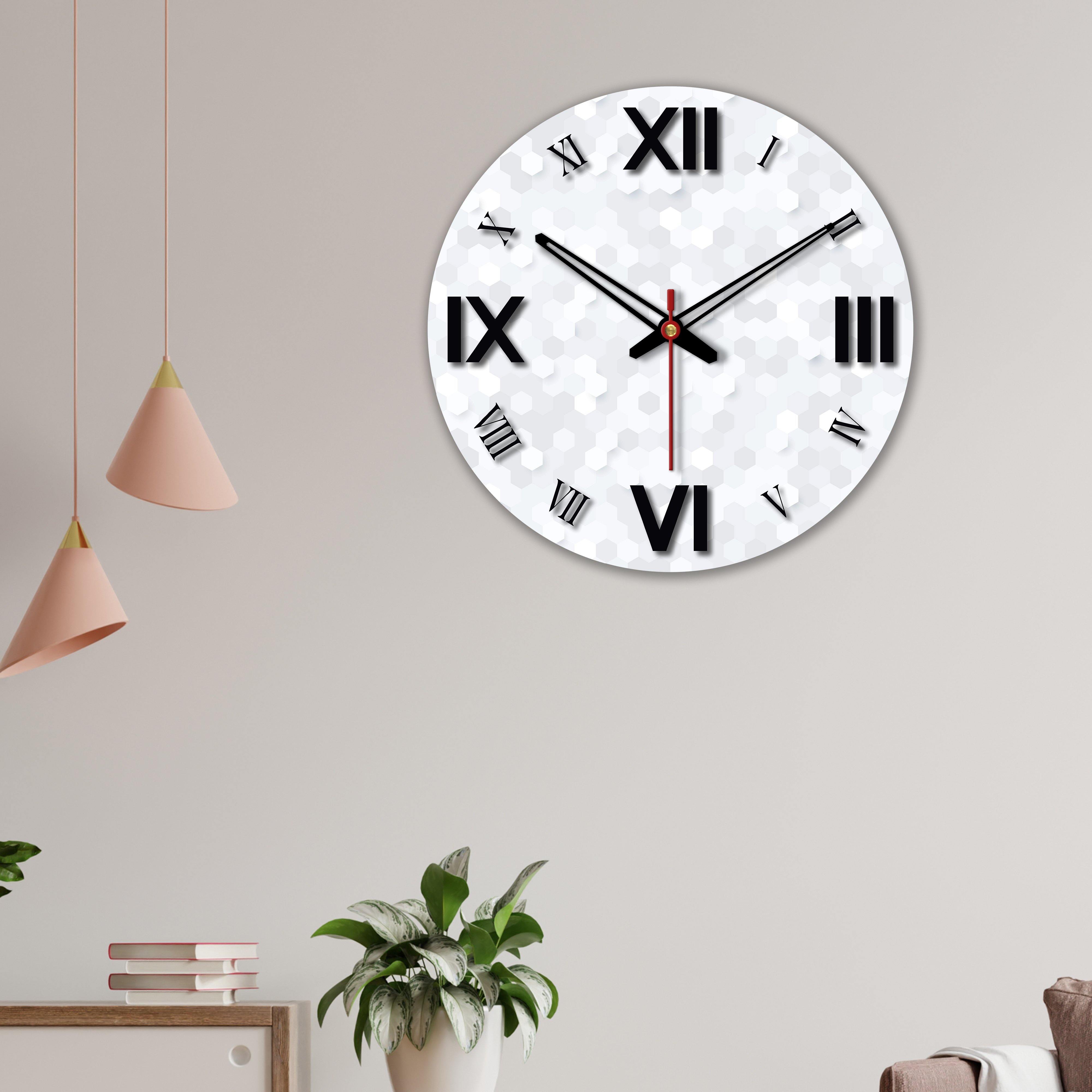 Three D Hexagon Printed Wooden Wall Clock
