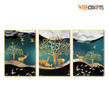 Trees and Deer Floating Canvas Wall Painting Set of Three