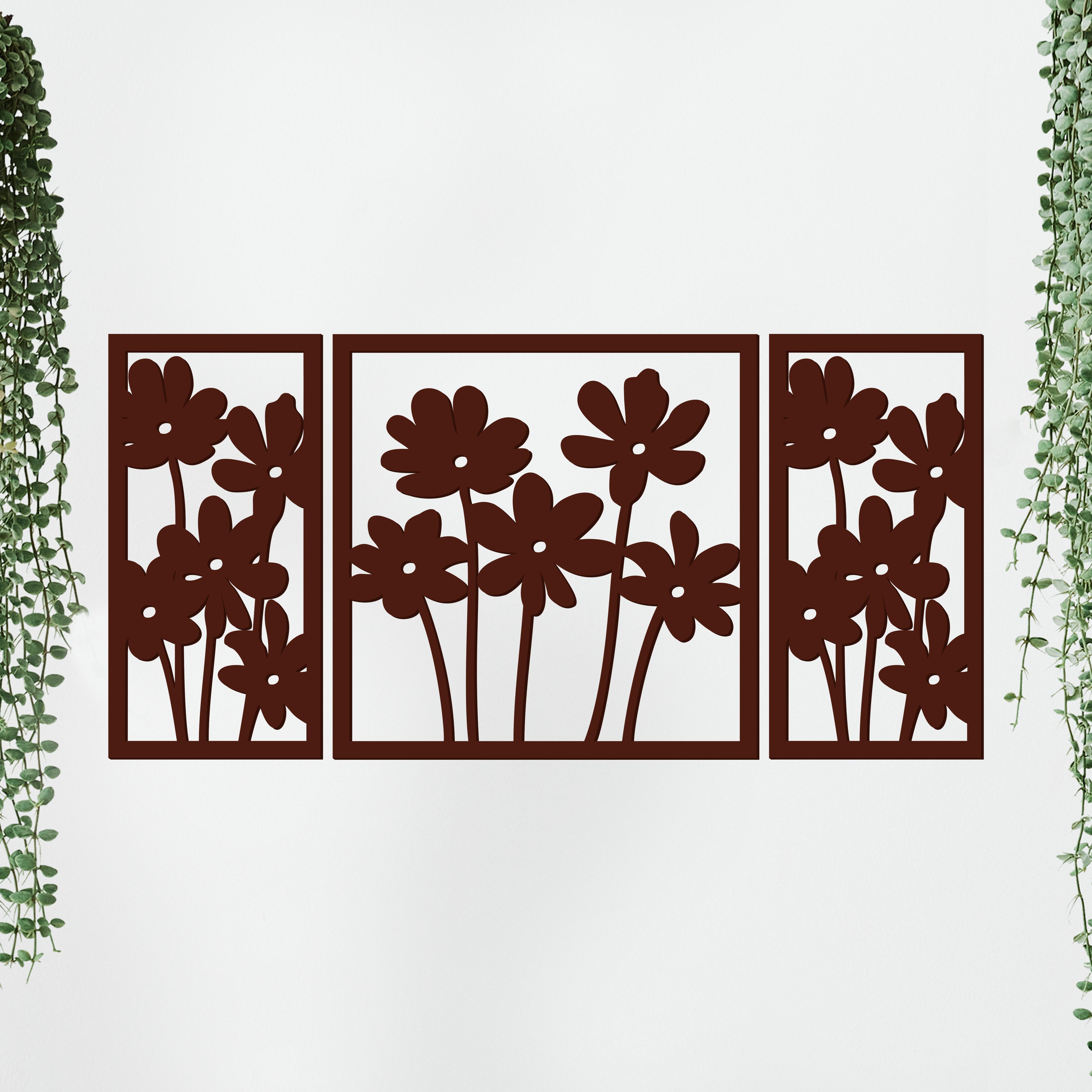 Premium Quality Wooden Brown Flowers Design Wall Hanging