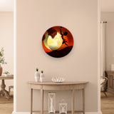 Ceramic Hanging Wall Plate Painting of Girl Catching Bird Moon in Background