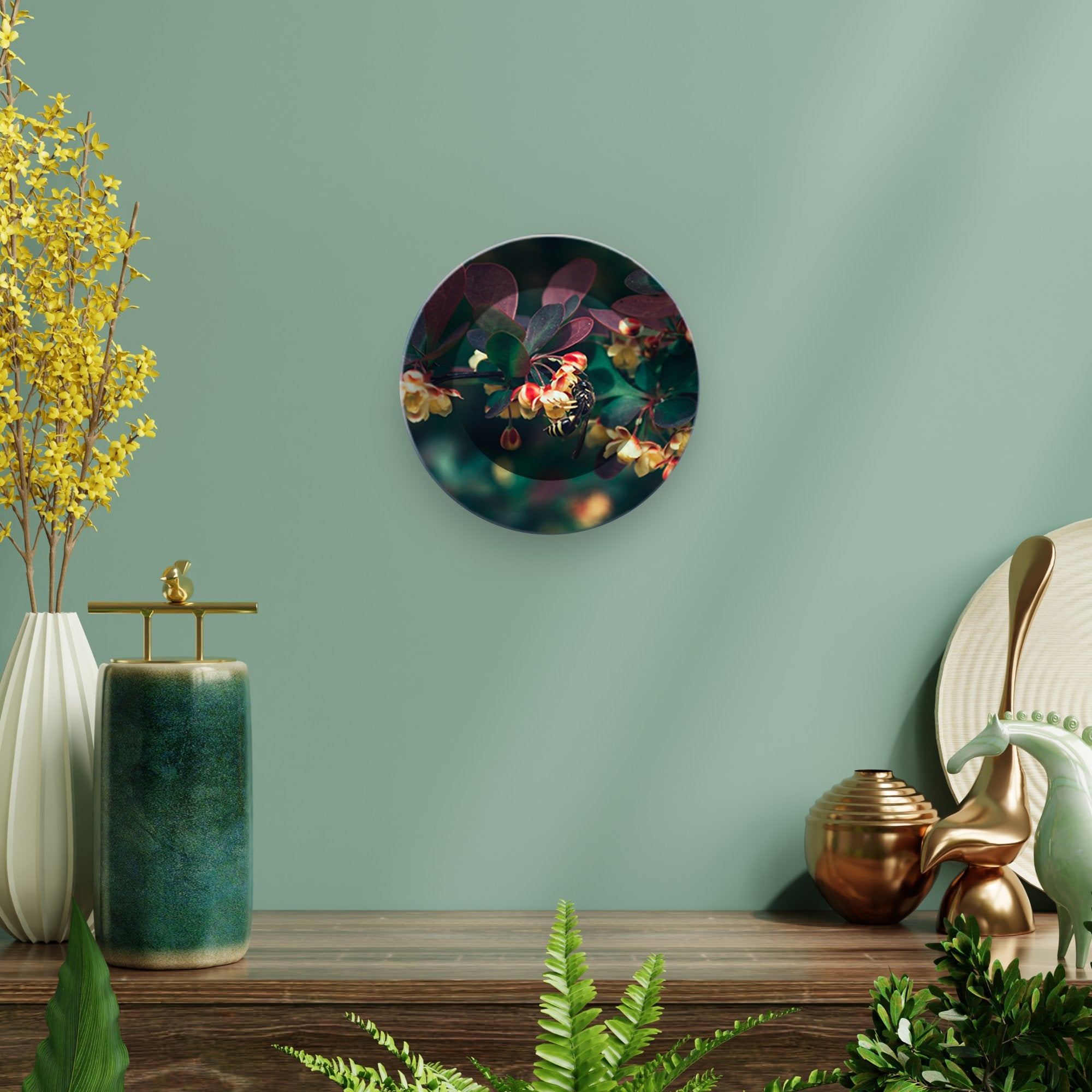 Ceramic Wall Plate Painting of Honey Bee on Flower
