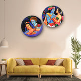 Hanging Wall Plates Painting of Lord Radha Krishna 2 Pieces