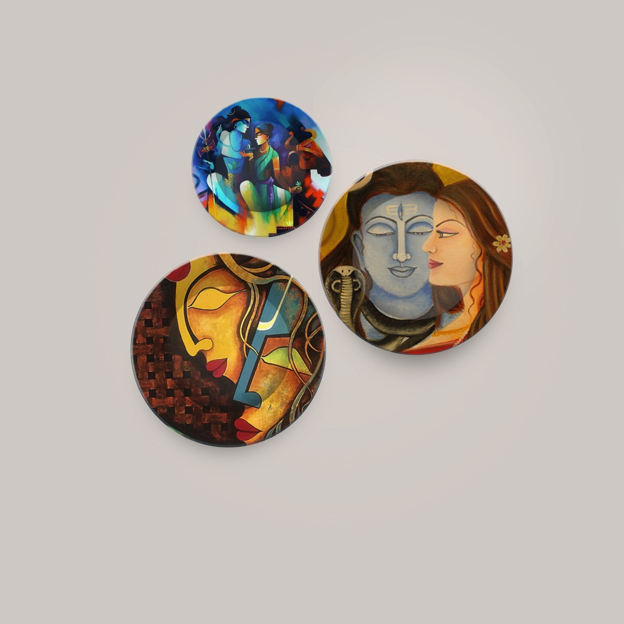Ceramic Wall Plates Painting of Lord Shiva and Parvati 3 Pieces