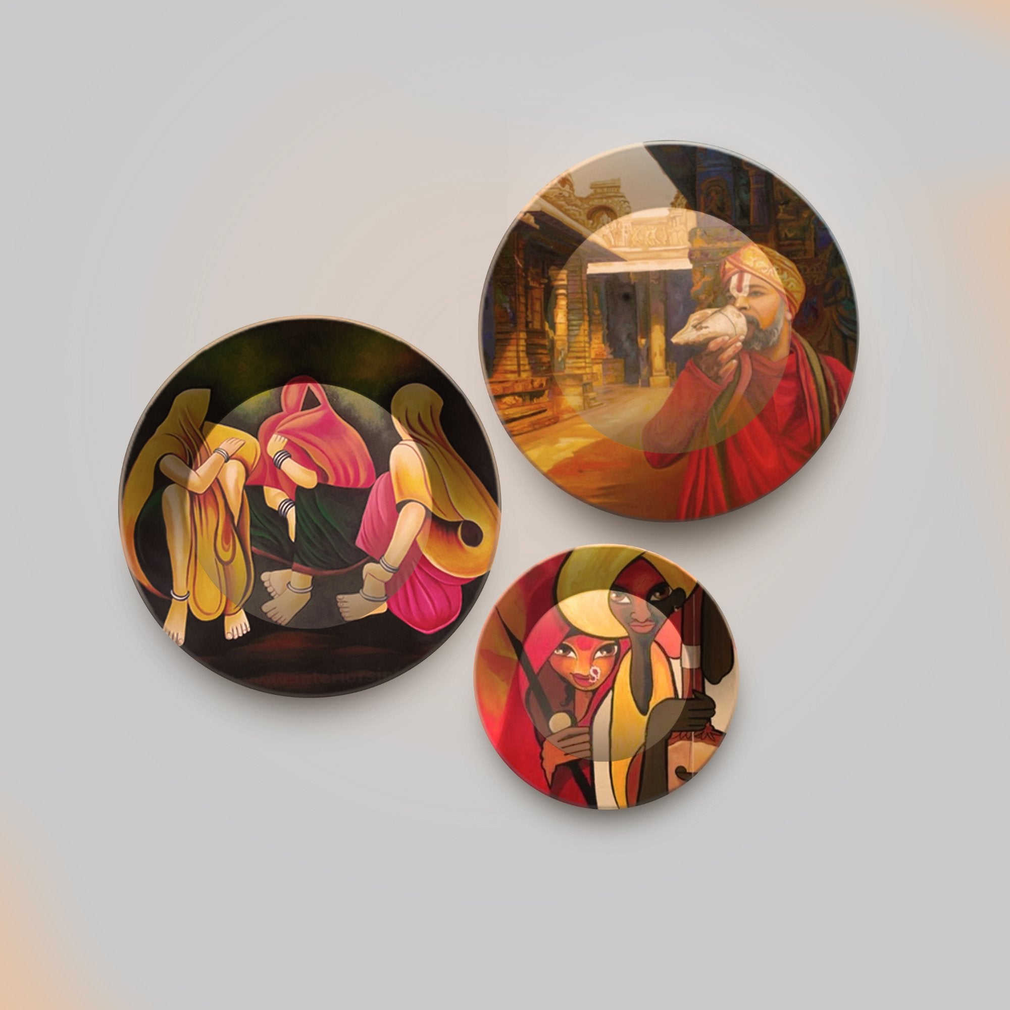  3 Pieces Ceramic Wall Plates Painting of Indian Culture and Modern Art