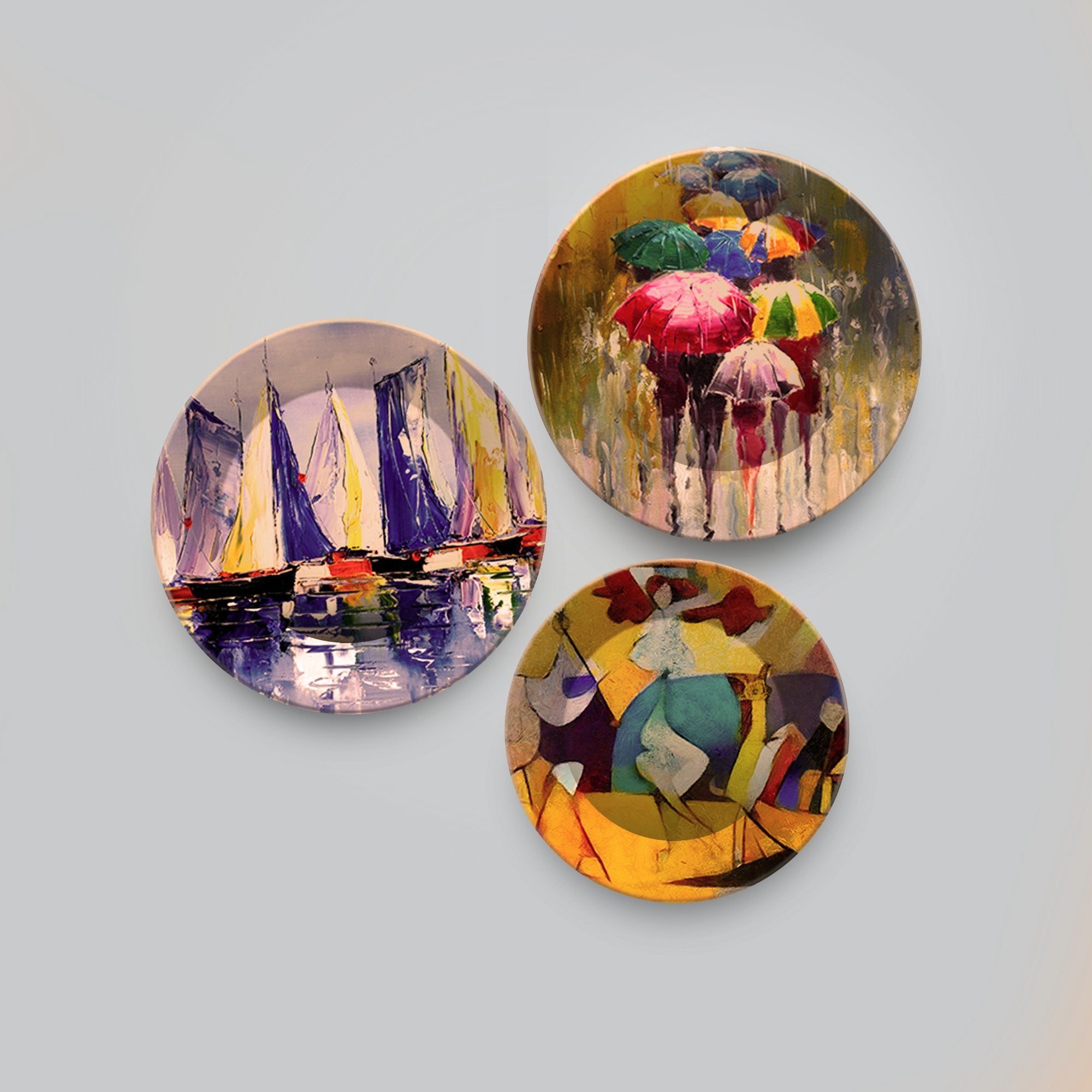 Colorful Abstract Art Ceramic Wall Plates Set of 3