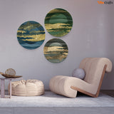 Golden Landscape Set of Three Wall Plates Painting