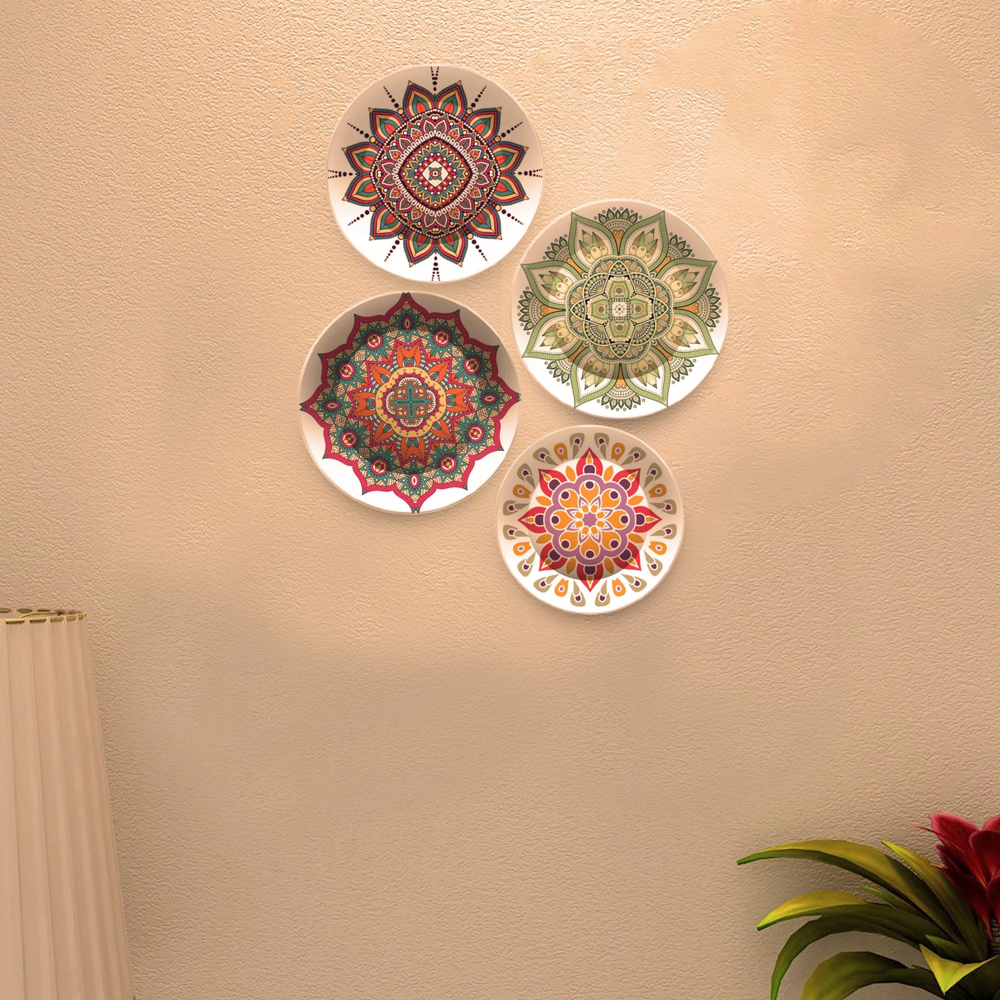 Mandala Pattern Design Premium 4 Pieces Ceramic Wall Plates Painting
