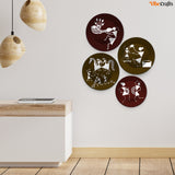 Decorative Wall Plates Painting 4 Pieces of Indian Warli Art