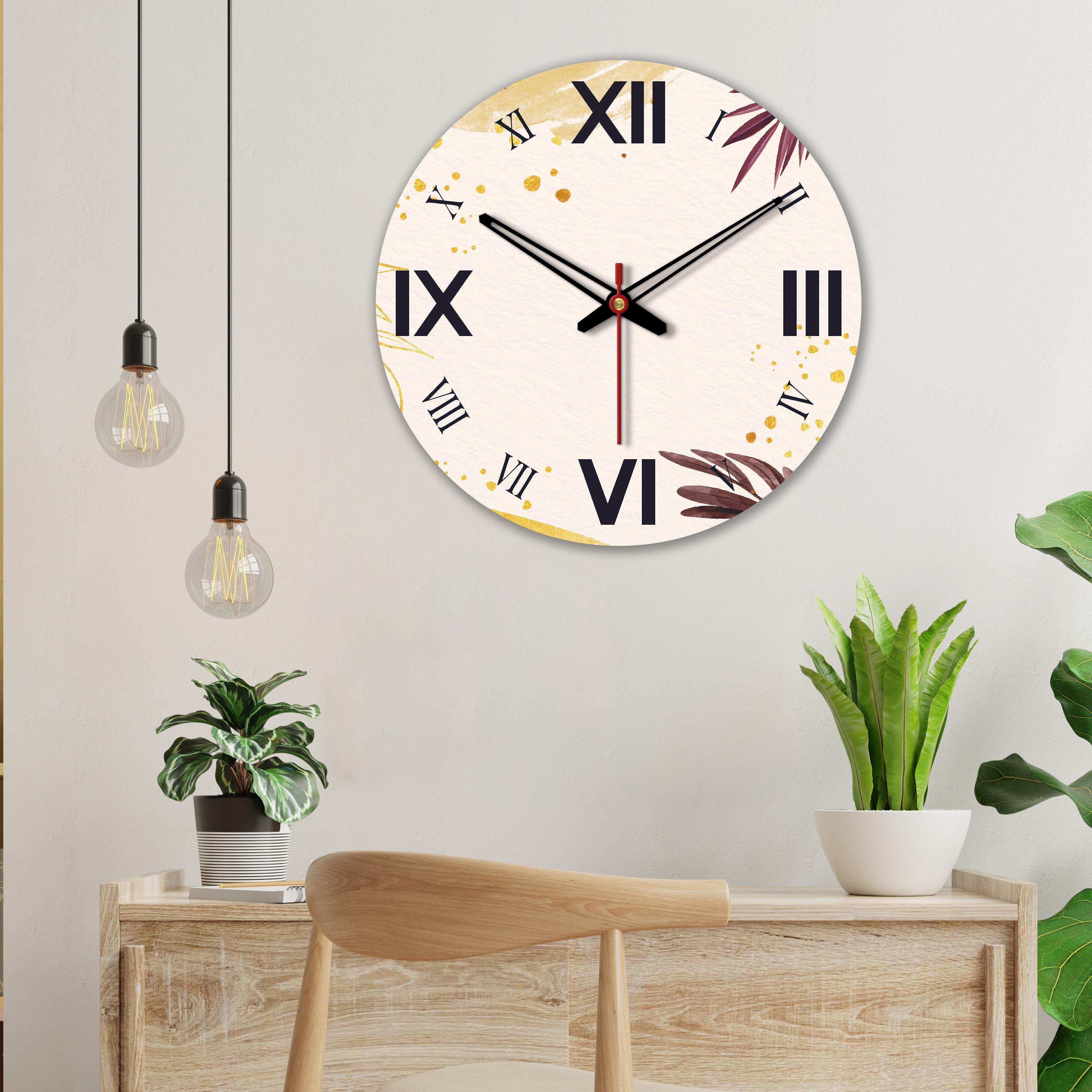 Water Color Leaves Design Wooden Wall Clock