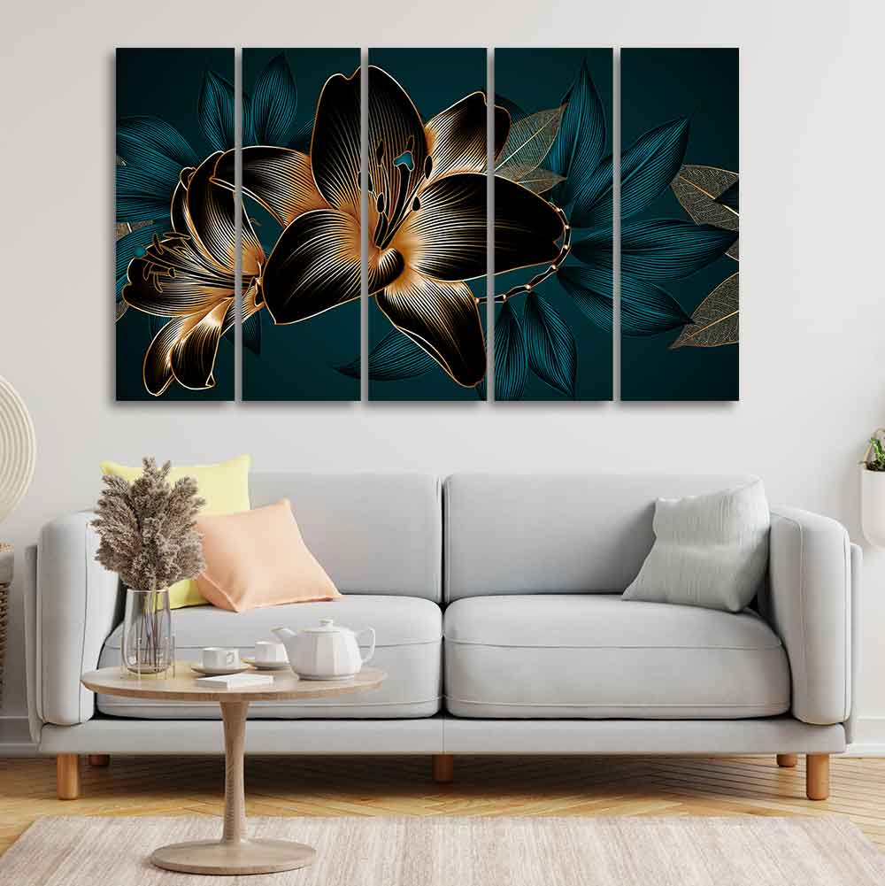 Beautiful Lilies Flowers Canvas Wall Painting Set of Five
