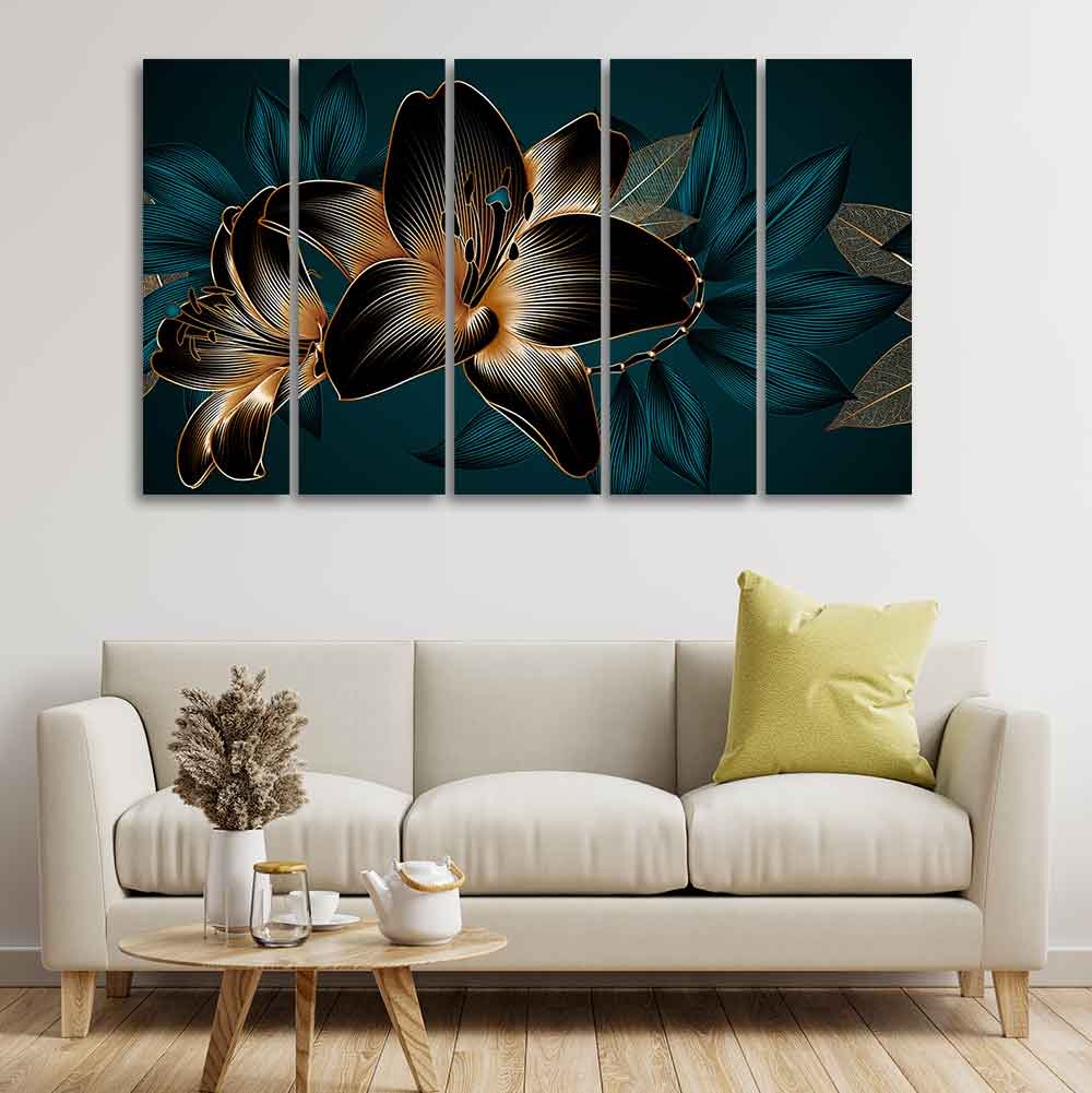 Beautiful Lilies Flowers Canvas Wall Painting Set of Five