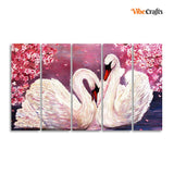 Beautiful Pair of Swans Canvas Wall Painting 5 Pieces