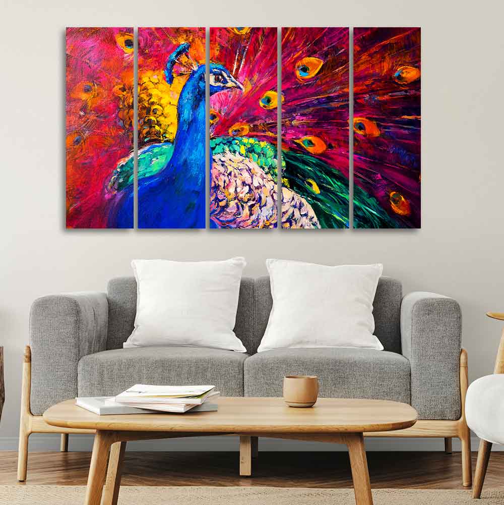 Beautiful Peacock Canvas Wall Painting 5 Pieces