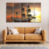 Beautiful Ship in the Sea Canvas Wall Painting 5 Pieces