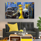 Beautiful Women with car Canvas Wall Painting 5 Pieces