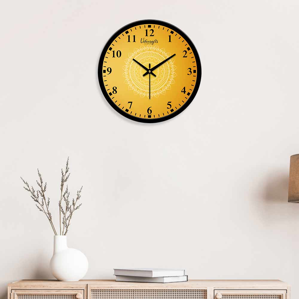 Beautiful Yellow Round Wood Texture Analog Wall Clock
