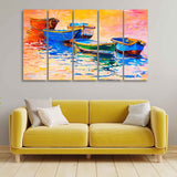 Boats and Sunset Canvas Wall Painting 5 Pieces