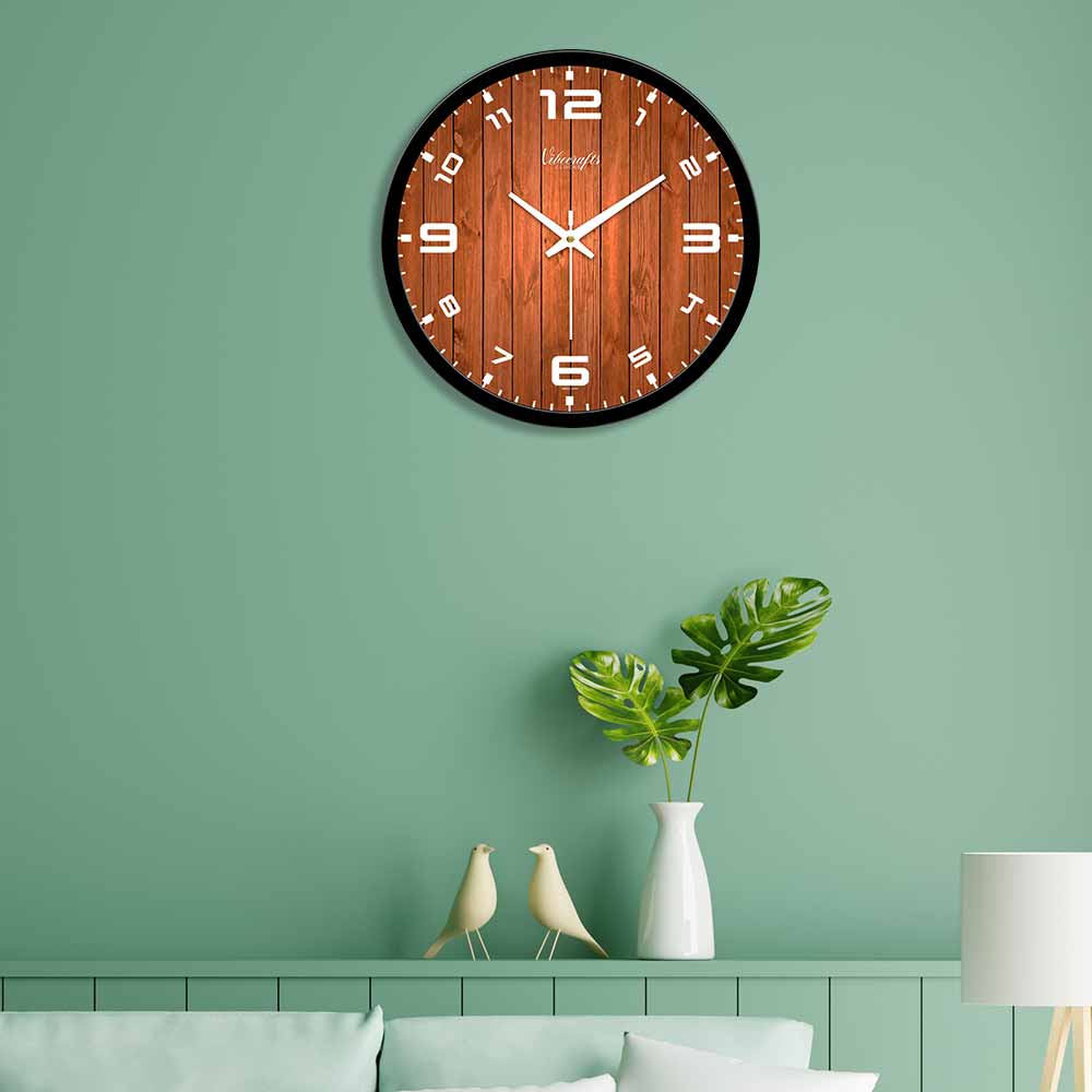 Brown Wooden Texture Designer Wall Clock For Living Room