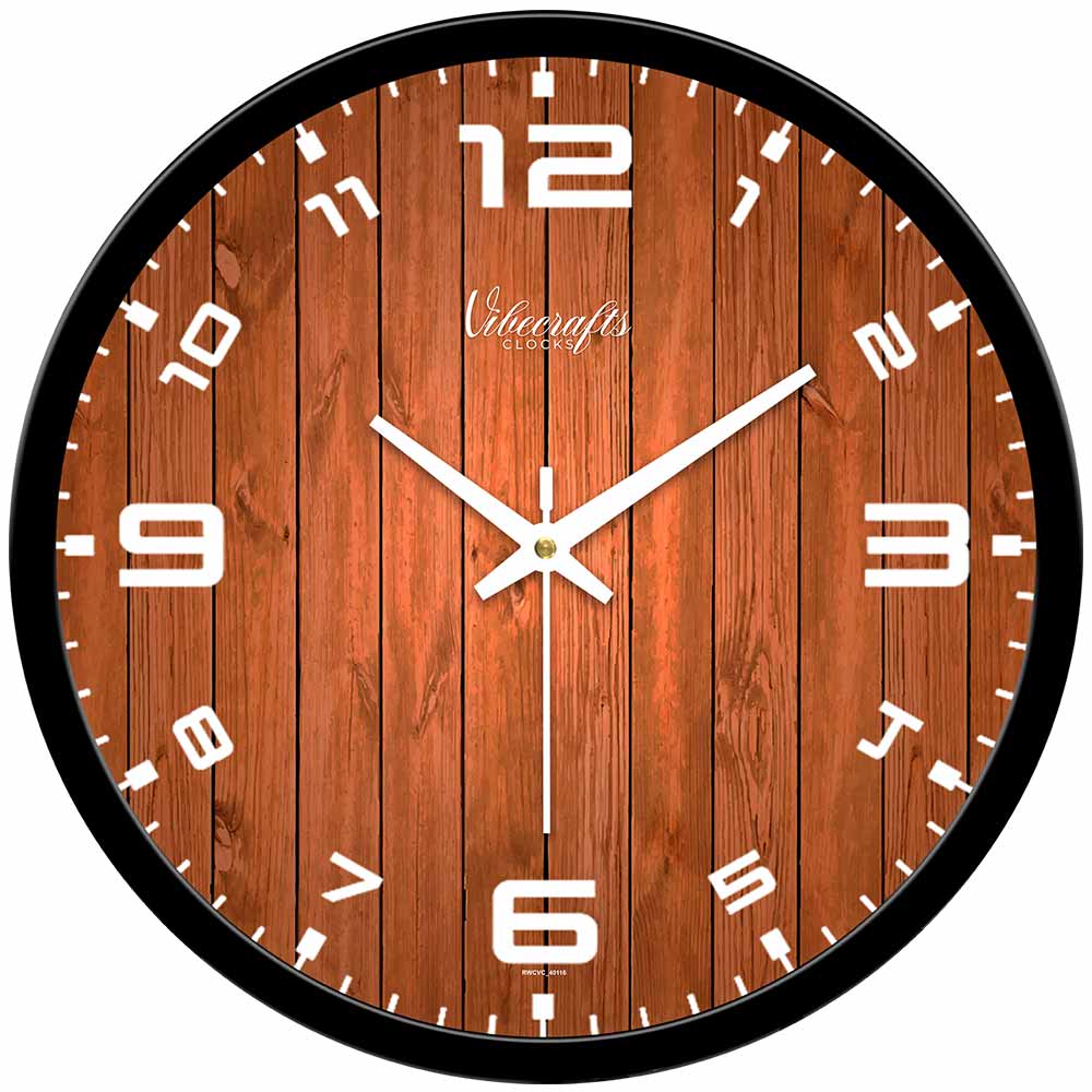 Brown Wooden Texture Designer Wall Clock For Living Room