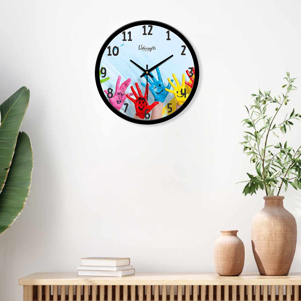 Designer Colorful Hands Smiley Wall Clock