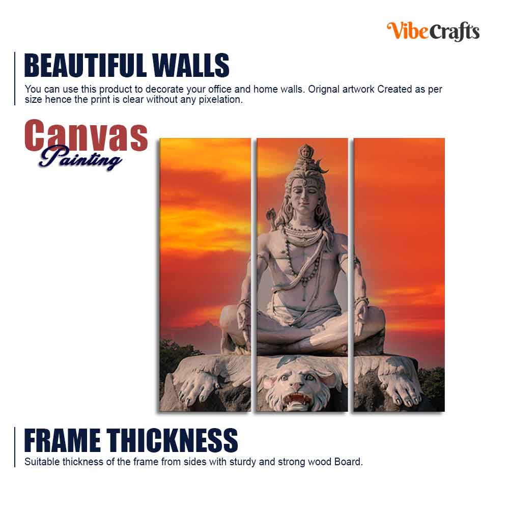 Lord Shiva Sculpture Canvas Wall Painting of Three Pieces