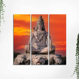 Lord Shiva Sculpture Canvas Wall Painting of Three Pieces