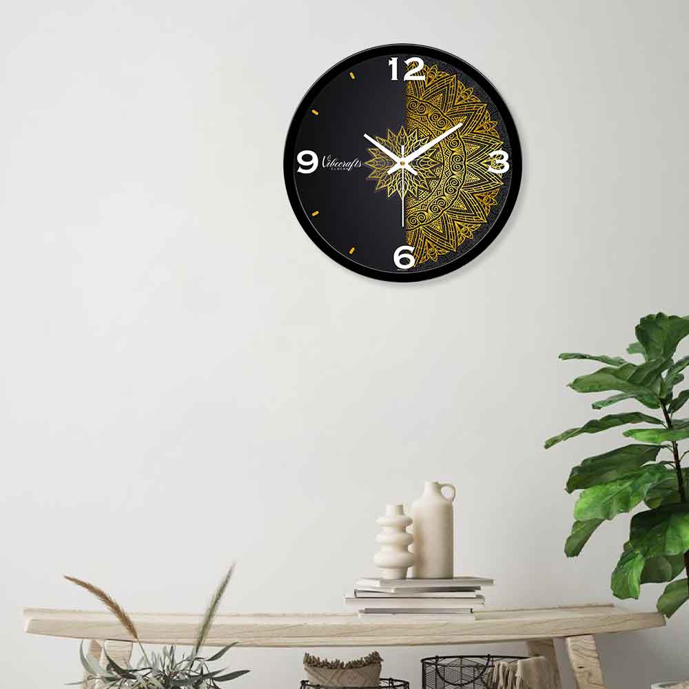 Luxury Golden Floral Printed Designer Wall Clock For Home