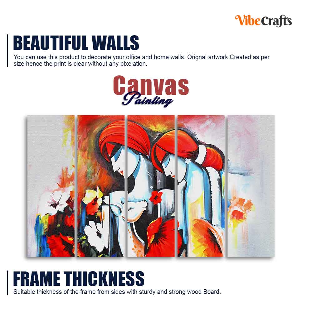 Radha Krishna Wall Painting Canvas 5 Panels