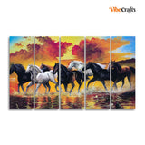 Running Seven Horses Canvas Wall Painting 5 Pieces