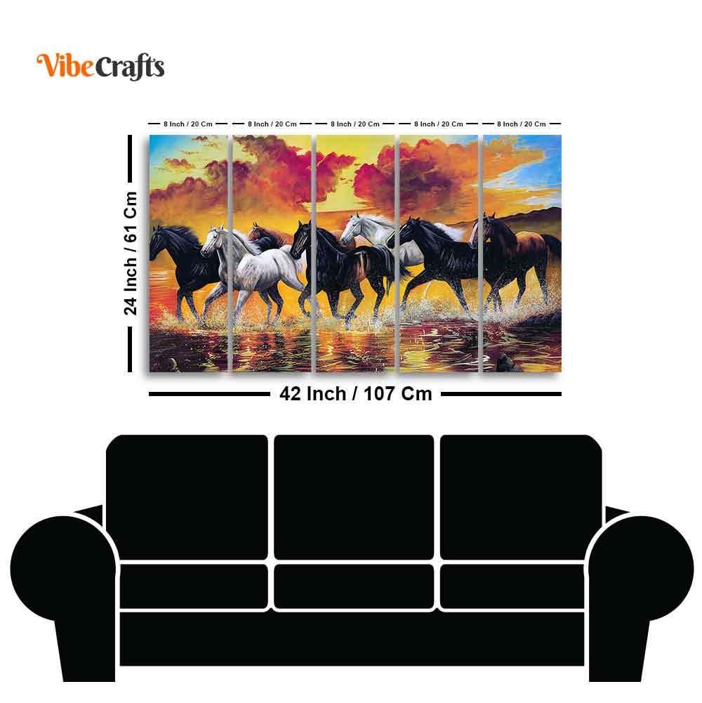 Running Seven Horses Canvas Wall Painting 5 Pieces