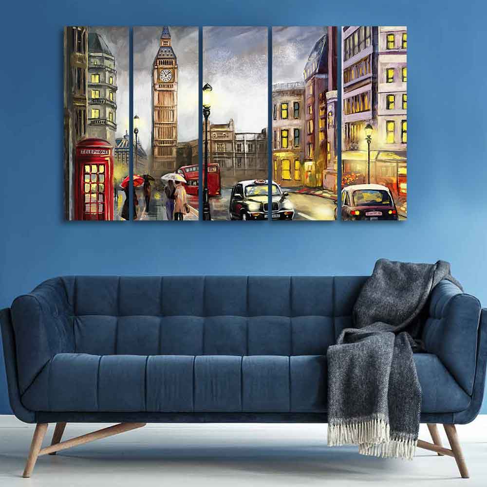 Street View of London Canvas Wall Painting Set of Five