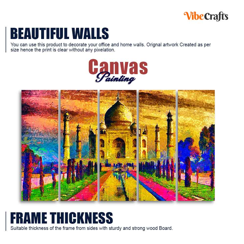 The Taj Mahal Canvas Wall Painting Set of Five