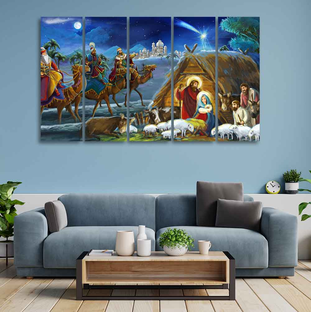 Kings and Holy Family Canvas Wall Painting