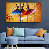 Three Women doing Dance 5 Pieces Premium Canvas Wall Painting