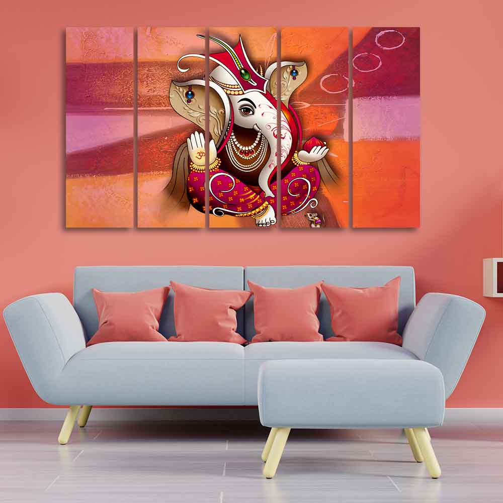 Traditional Lord Ganesh Wall Painting 5 Pieces