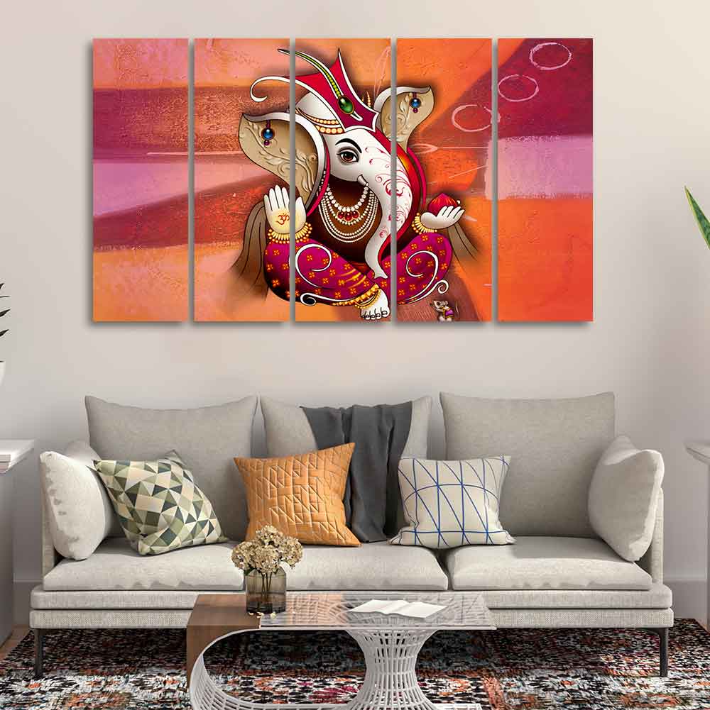 Traditional Lord Ganesh Wall Painting 5 Pieces