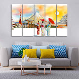 Famous Places of Japan Canvas Wall Painting of Five Pieces