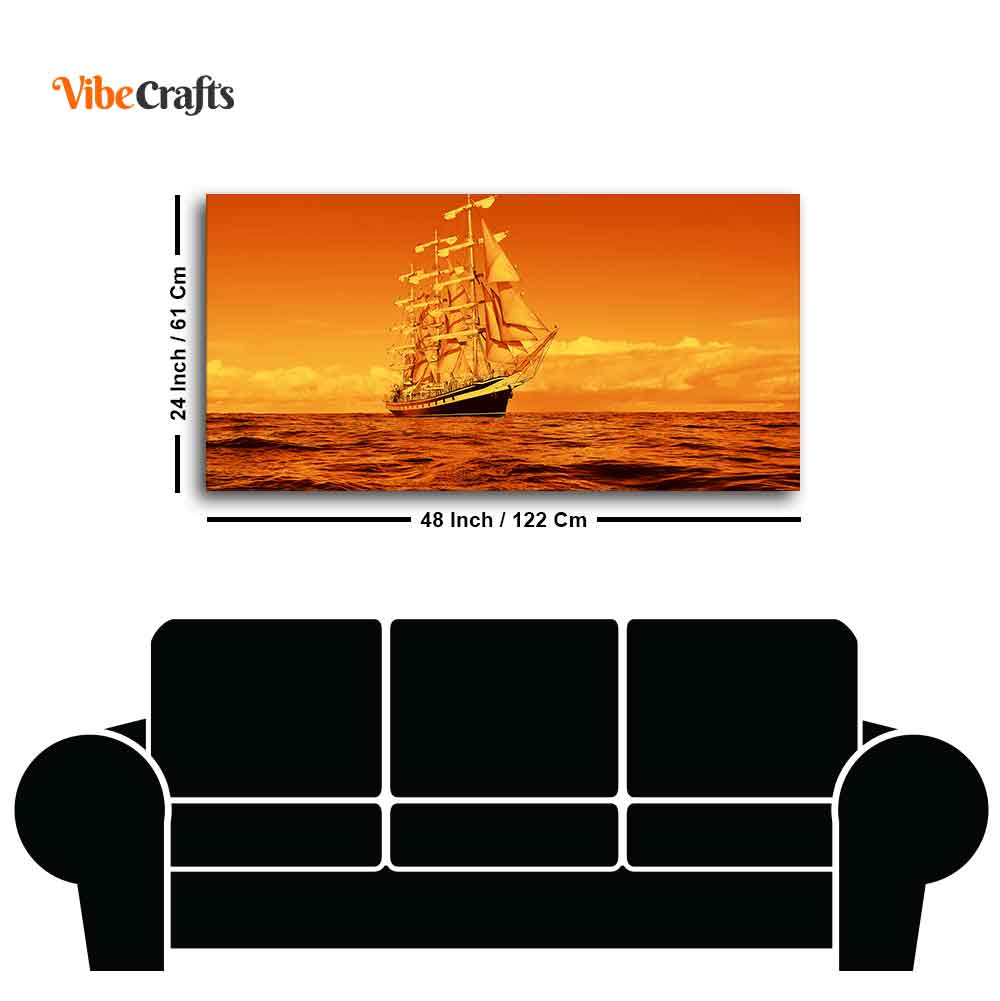 Sailing Ship in a Beautiful Golden Hour Premium Wall Painting