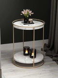 2 Tiered with Gold End Faux Marble Table