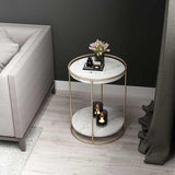 2 Tiered with Gold End Faux Marble Side Table