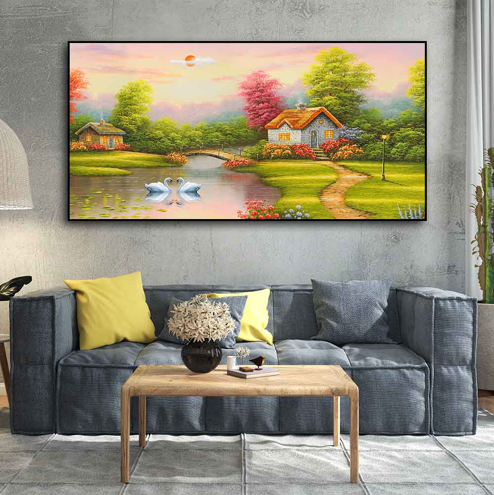 A Beautiful Scenery of Old Houses Canvas Wall Painting