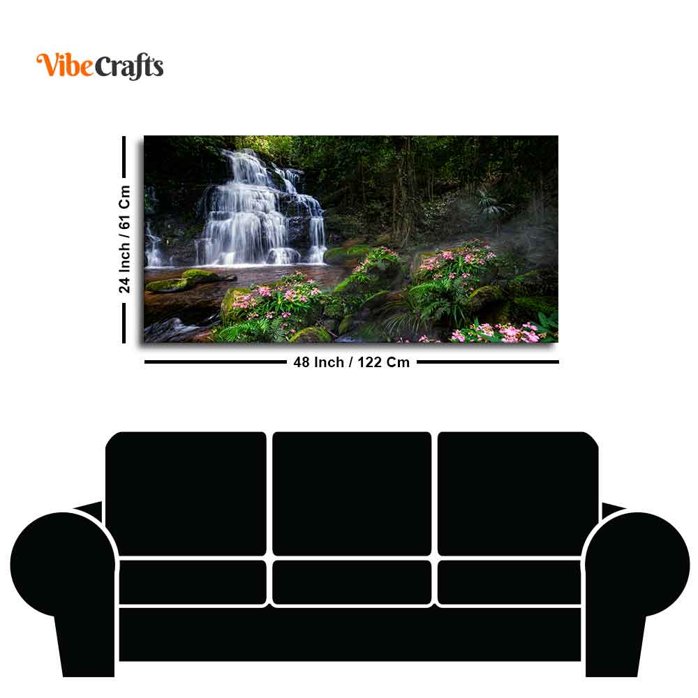 A Beautiful Waterfall in Forest Premium Canvas Wall Painting